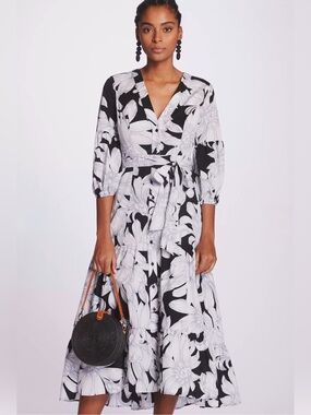 Anthropologie Maeve Puff-Sleeved Tiered Button Down Floral Midi Dress